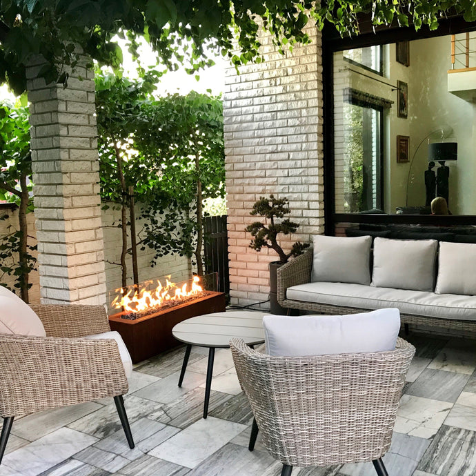 Planika Galio Corten Outdoor Gas Fire Automatic Fire Pit Real Flame Australia Architect Interior Designer